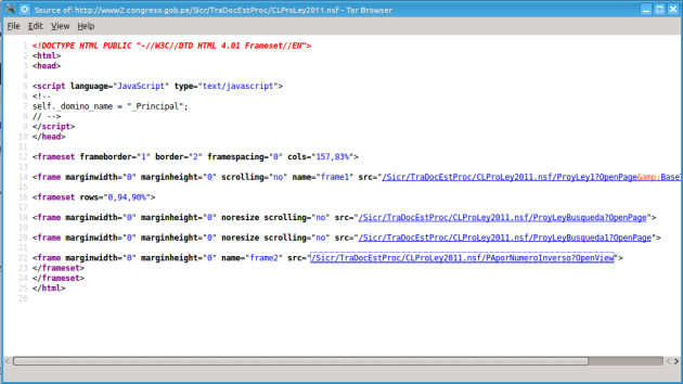 Código HTML de la página del congreso